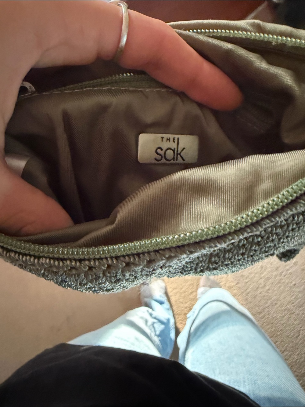 The Sak Sage Green Crochet Crossbody Bag